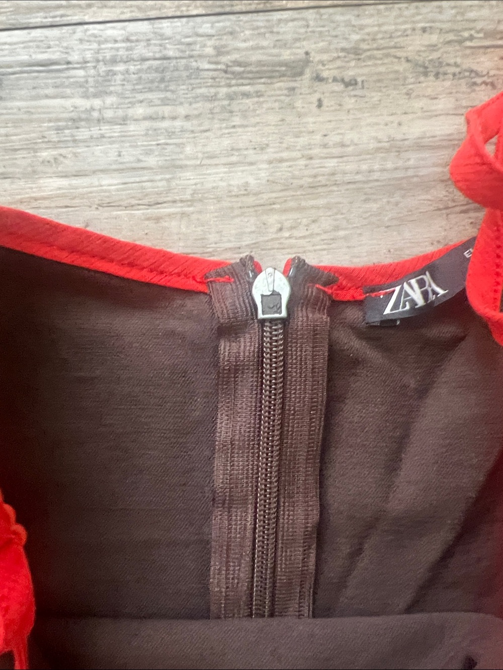 Zara’s Women’s Brown Slip Dress with Red Trim - Picture 5 of 5